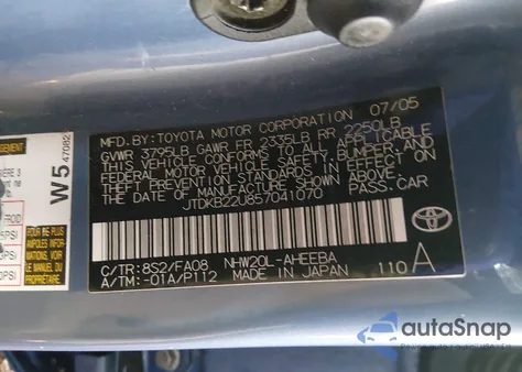 2005 Toyota Prius z USA, uszkodzony, nr VIN JTDKB22U857041070